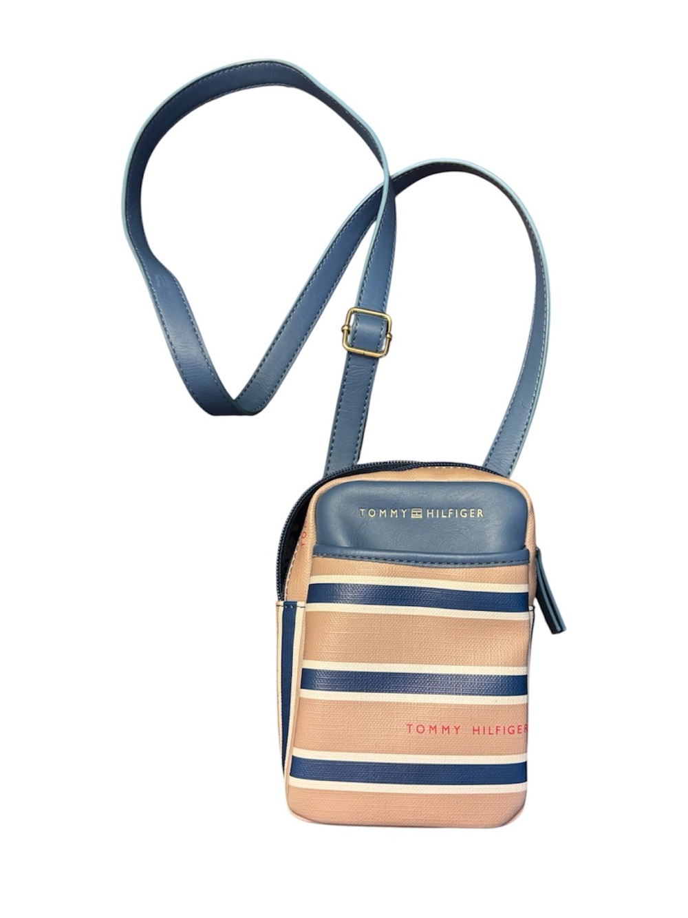 Tommy Hilfiger Navy Blue & Beige Striped Bag Adjustable Strap